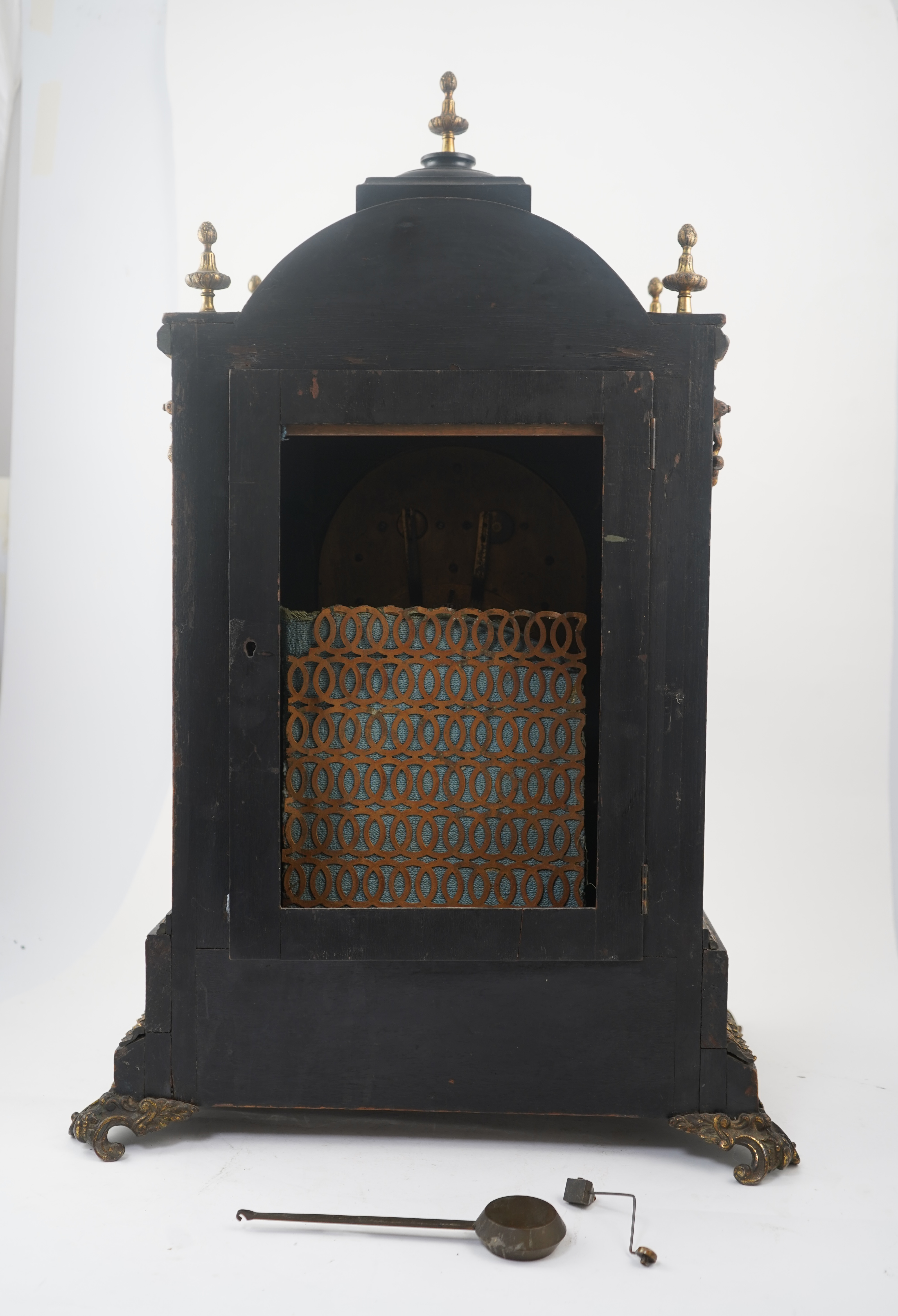 A late 19th century ebonised three train chiming bracket clock